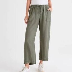 Splendid Olive Green Wide straight Leg Pants XL linen blend